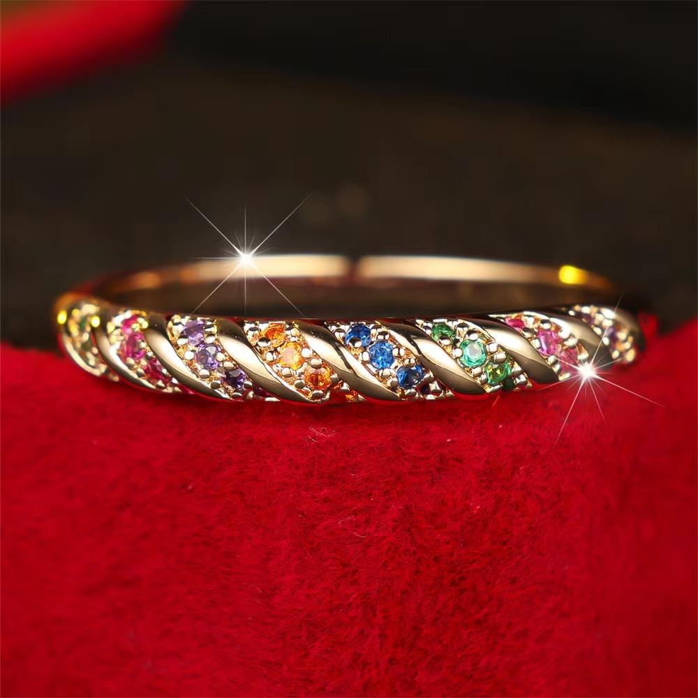 Multicolor Zircon Twisted Rings Round Stone Bridal Wedding Jewelry Round Stone Rings Women