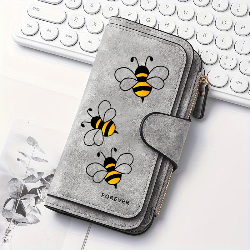 Women's 1 Piece Bee Patterned Long Wallet Multifunctional Portable Clasp Coin Purse Perfect Gift For Cat Lovers Ideal For Daily Commuting Travel And