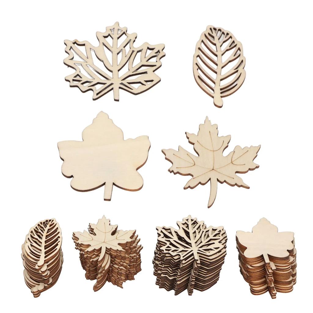 80pcs Wooden Hollow Leaf Christmas Hanging Pendants Smooth Cutting Composite Wood Hollow Out Leaf Piece For Decoration