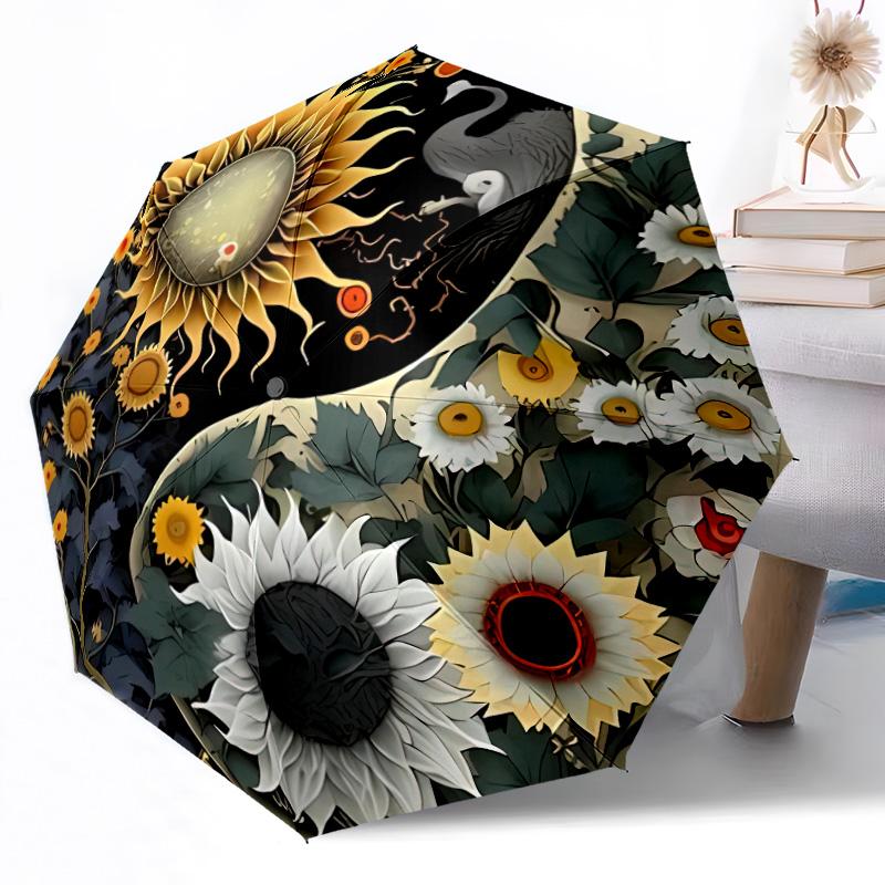 Rosen Garten Teller Automatischer Regenschirm Stabiler 8-Speichen-Schaft Langlebiger Kunststoff & Eisen Ganzjahres-Reise-Outdoor-Zubehör Geschenk für Festivals