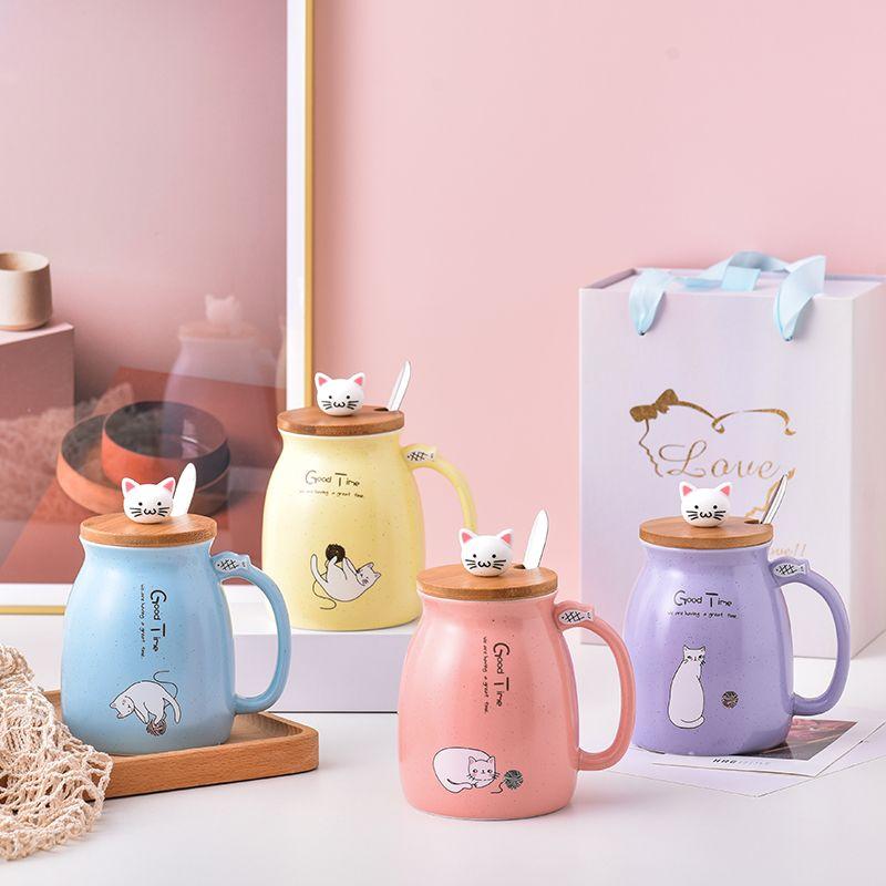 380ml Kawaii Cat Ceramic Mug Set with 3D Kitten Lid & Spoon, Large Capacity Milk Tea Water Cup, Personalized Birthday Gift