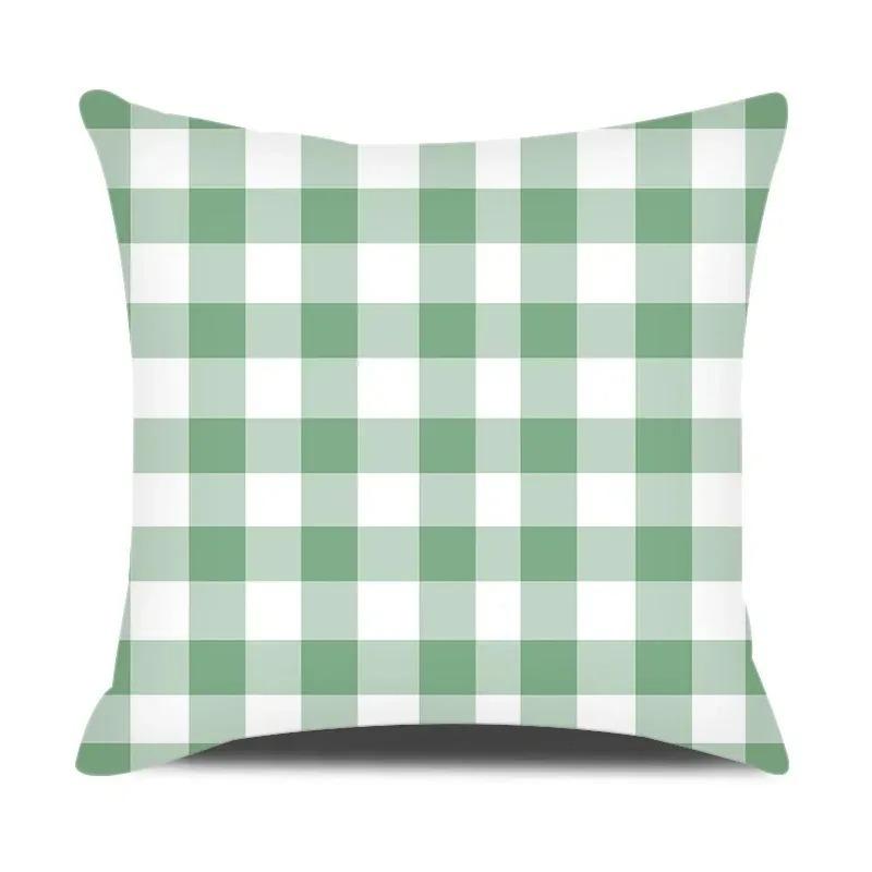 Daisy Flowers Green Yellow Plaid Double-Sided Printed Pillow Cover Short Plush Suitable Living Bedrooms Sofa Throw Cushion Cover
