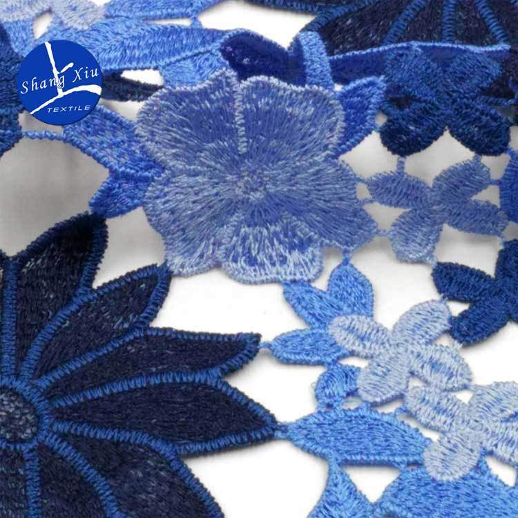 Polyester Light Silk Multi-Color Embroidery Fabric, Water-Soluble Lace Heavy Industry Yarn-Dyed Colorful Full-Width, Three-Dimensional Hollow Cloth