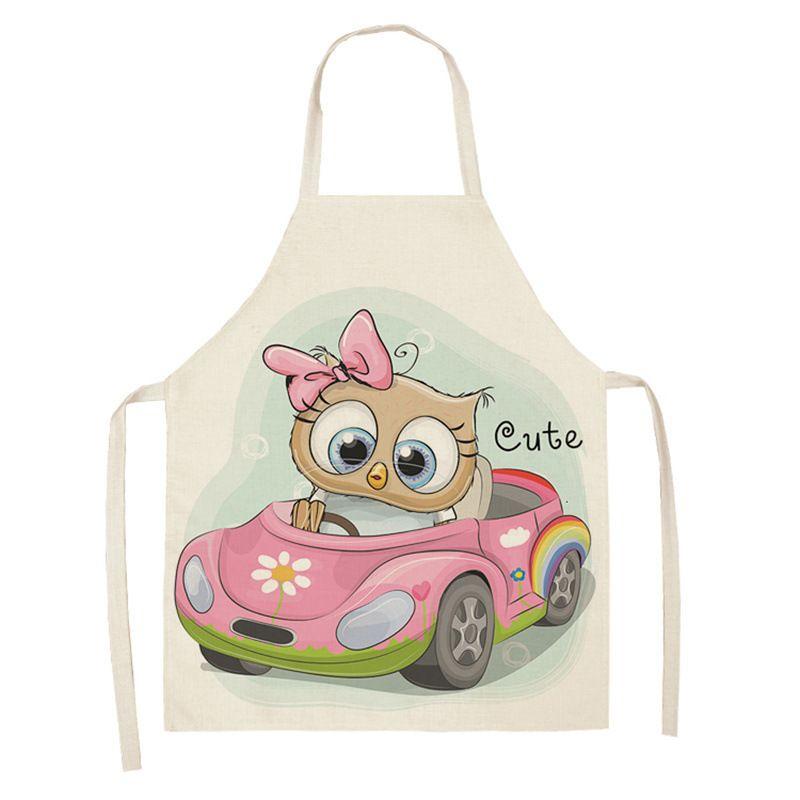 Owl Sleeveless Chef Apron Linen Floral Print Kitchen Decoration Apron Women'S Home Cooking Baked Waist Bib