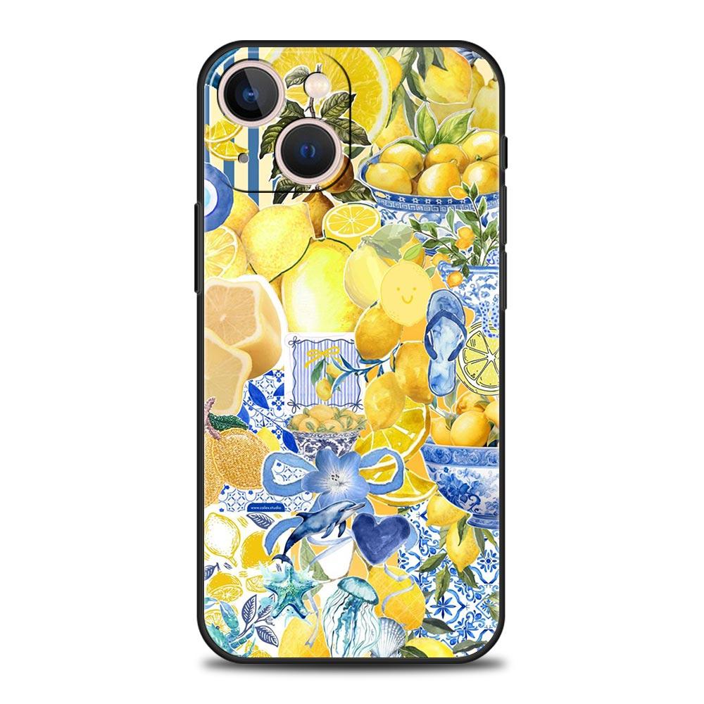 

Phone Case For iPhone 17 16e 15 14 13 12 11 Pro Max SE 7 8 Plus Shell iPhone 16 Soft TPU Cover Summer Fruits Lemon Print iPhone 14 Pro