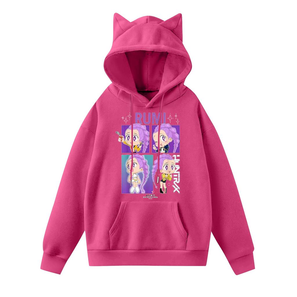 Ladies Fashion Casual Long Sleeve Printed Round Neck Hoodie Pullover Top With  Pockets
