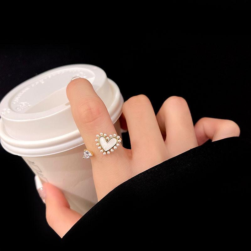 Classy Open Heart Ring With Pearl Detailing For Women Trendy Fashion Accessory