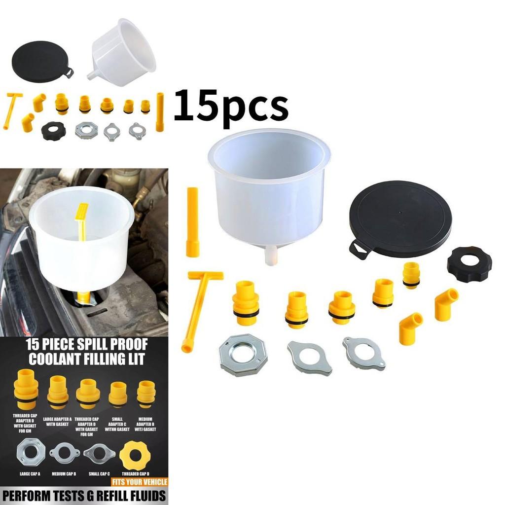 Comprehensive 15 Piece Plastic Coolant Funnel Set With Versatile Interchangeable Interfaces For Automotive Use