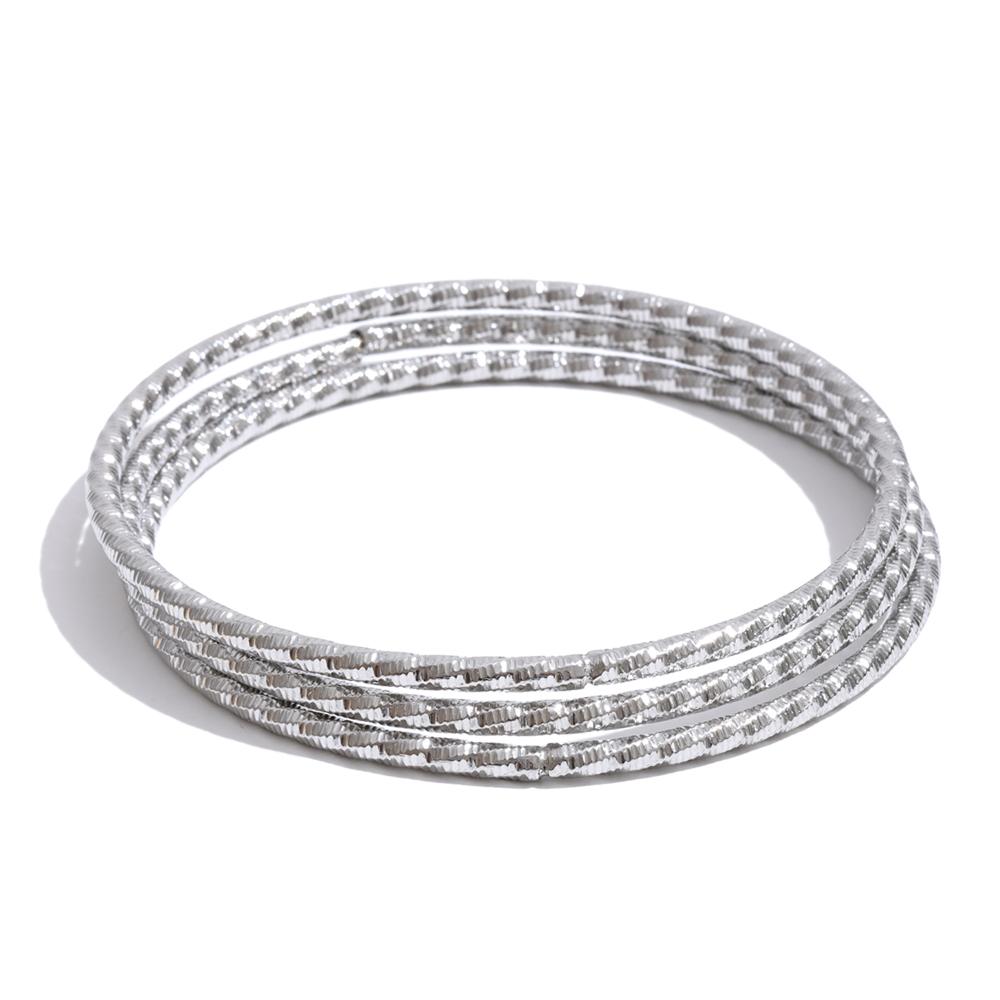 

Yhpup 65cm 3pcs Stainless Steel Circle Pattern Cutting Layered Round Stacking Bracelet Bangle Waterproof Casual Wrist Jewelry