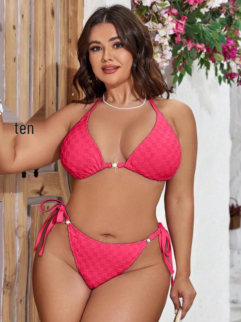 Women's Sexy Solid Color Cutout Triangle Bikini Swimsuit