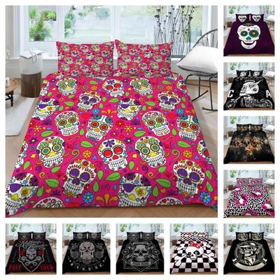 Bedding Cover Set Skull Printed Home Bed Clothes Unique Design Bedding Cover Suit with Pillowcase Breathable
