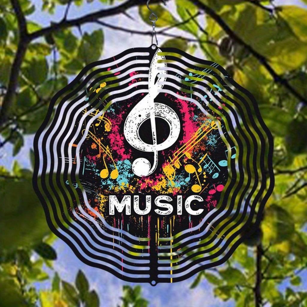 2D Musical Note Wind Spinner - Vibrant Kinetic Metal Art for Outdoor Decor, Durable Hanging Ornament for Garden