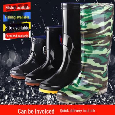 Botas de Chuva Masculinas Impermeáveis Antiderrapantes de Cano Alto com Forro de Veludo