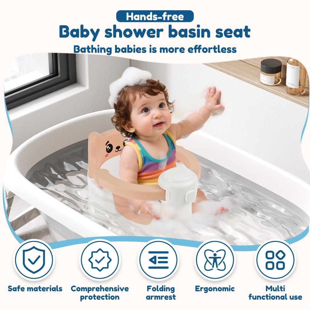 Baby Bath Seat Portable Comfortable Baby Bathtub Chair with 4 Nonslip Suction Cup and Drainage Hole for 6 to 24 Months