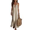Women Sleeveless Spaghetti Strap V Neck Solid Color Maxi Dress Casual Loose Fit Summer Beach Dress Orange