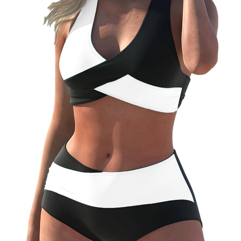 European and American New Swimsuit Split Splicing Contrasting Color Bikini Seaside Bikini Color Matching