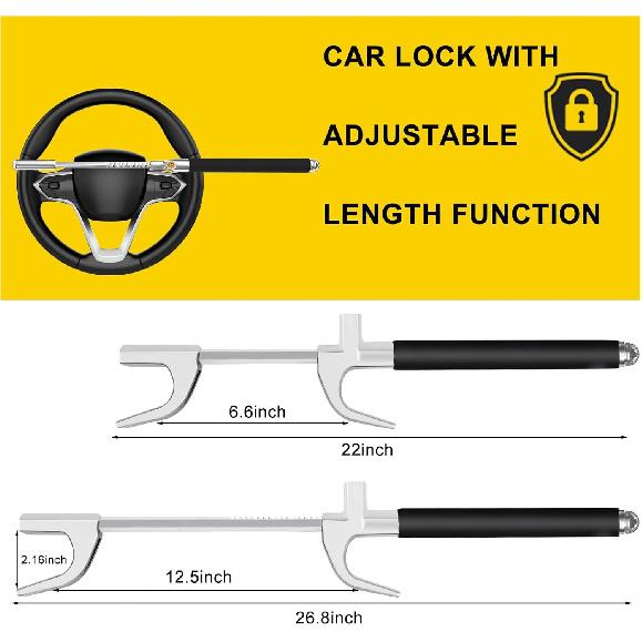 

Steering Wheel Lock,Universal Retractable Car Steering Wheel Lock,Vehicle with Adjustable Anti-Theft Protection with Bonus Safety Hammer - Suitable