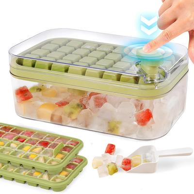 Grid Ice Cube Mold 32/64 Press To Remove Ice DIY Silicone Durable Ice Cube Tray with Lid Shovel Storage Box Frozen Ice Mold