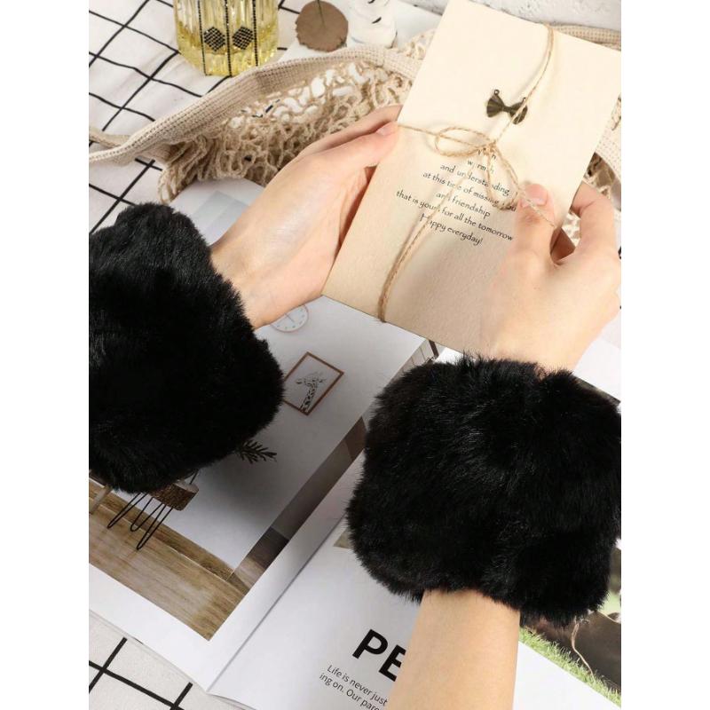 1 Pair Faux Fur Short Wrist Cuff, Elegant & Cute Fingerless Arm Warmer Sleeve For Women, Suitable For Daily Wear, Party, New Year Events