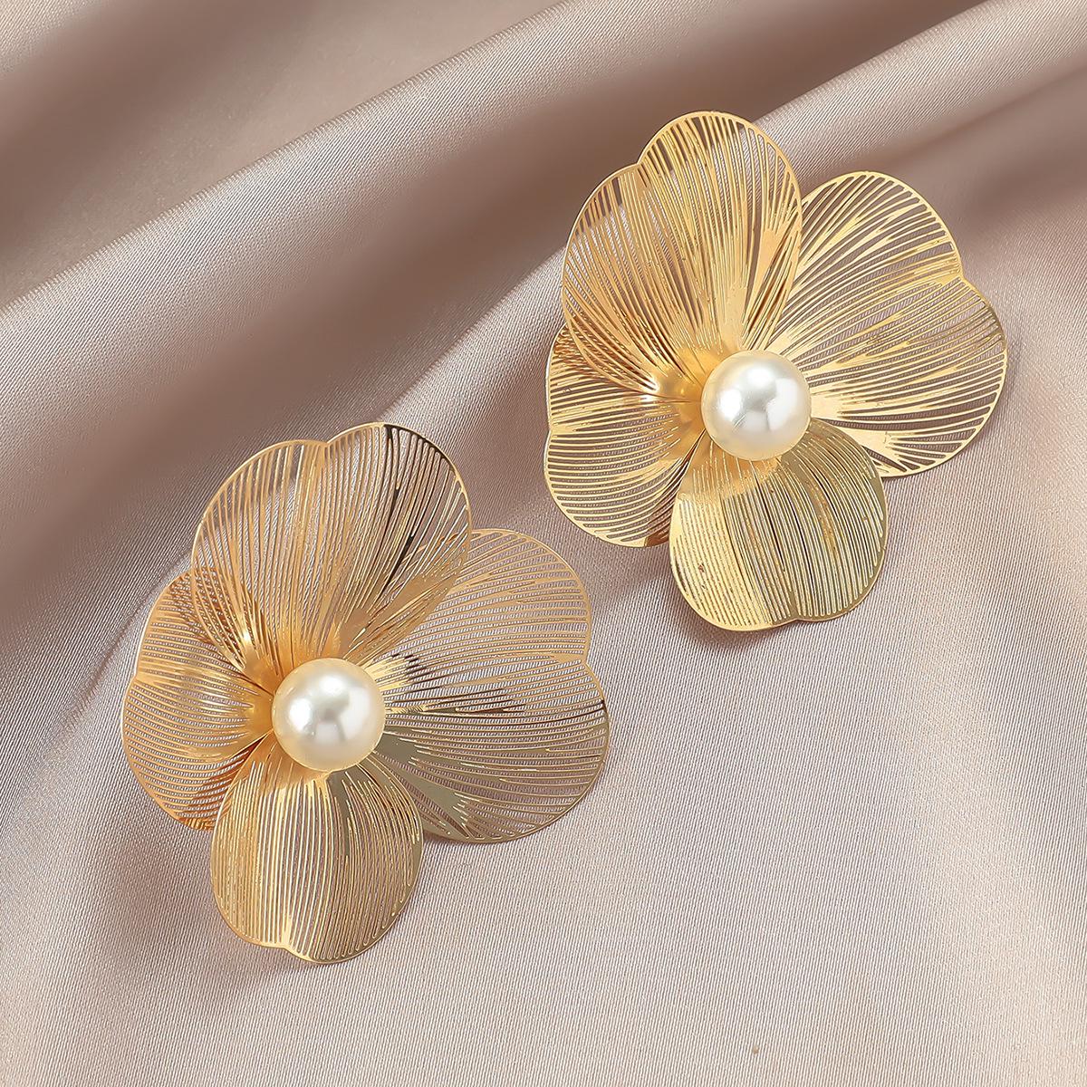 Exaggerated Faux Pearl Shell Metal Earrings - European  American Beach Style Dangles for Women