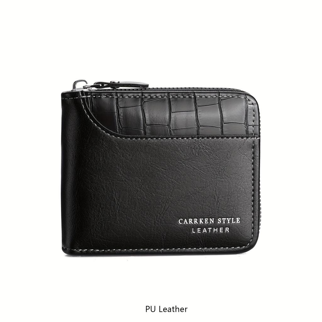 Crocodile Pattern Trifold Wallet - Men's Multifunctional Large Capacity Purse with Zipper Closure Perfect for Business & Outfits