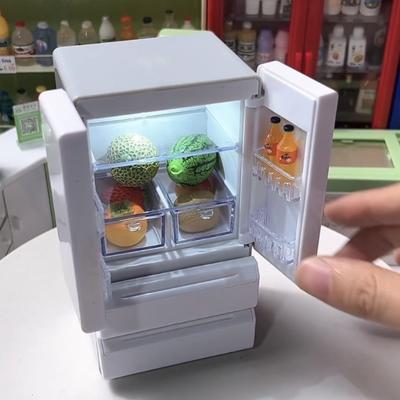 With Light Simulation White Refrigerator Toy Dollhouse Acssories Double Door Refrigerator 1:12 Miniature Food Play Sne Model
