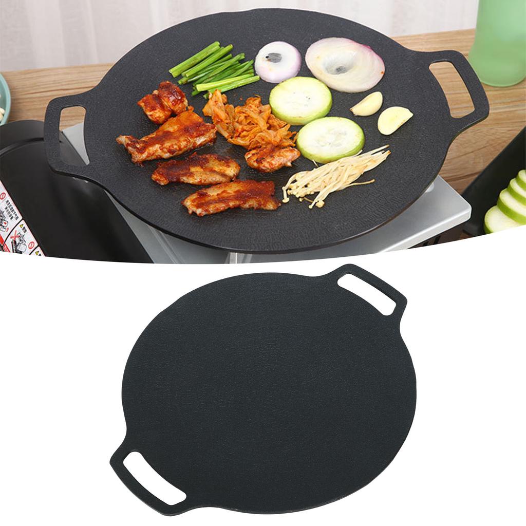 Korean BBQ Grill Pan with Double Handle 6 Layer Coating Multifunctional Non Stick Round Griddle for Gas Cooker 29cm/11.4in