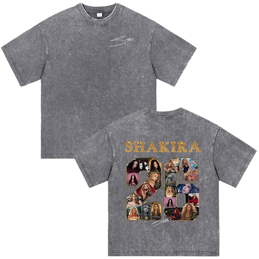 Shakira Las Mujeres Ya No Lloran World Tour 2026 Vintage Washed T-shirts Men Women Clothing Casual Harajuku Short Sleeve T Shirt