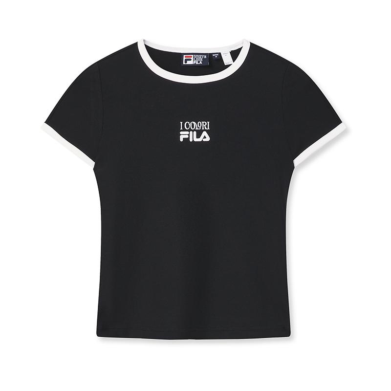 

FILA Original Ribbed Color Block Simple Classic Fashion Retro Sports Casual Versatile Comfortable Fitted Knit Short Sleeve T-Shirt F51W629101FBK L