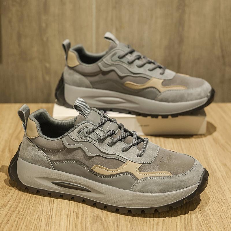 Forrest Gump shoes men's new autumn and winter fashion versatile thick-soled heightening sports shoes men's leather surface breathable hole shoes