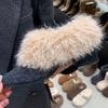 French thick heel pointed brown small leather shoes plush warm fluffy shoes autumn and winter temperament gray high heels