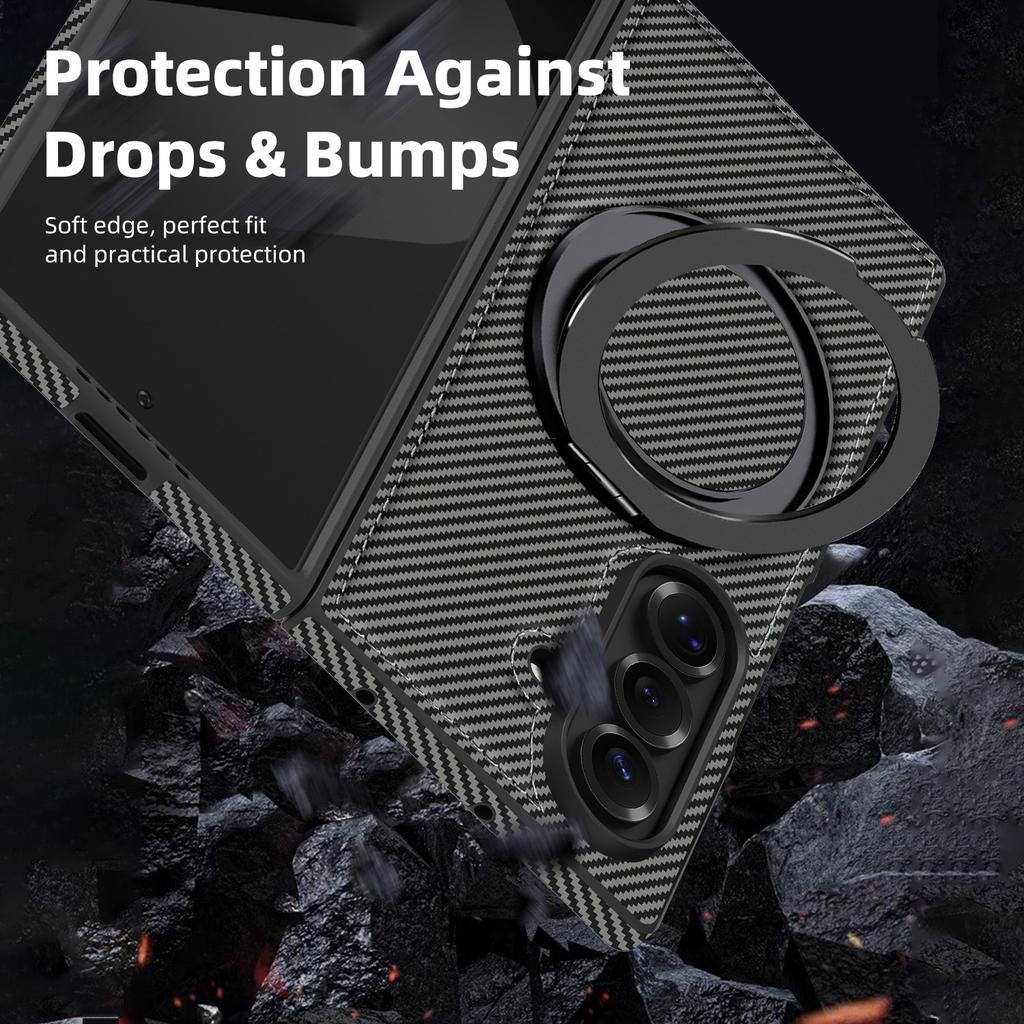 Minimalist Kevlar Carbon Fiber Magnetic Holder Case for Samsung Galaxy Z Fold 7 6 5 4 3 For Mag-safe 360 Rotating Bracket Cover