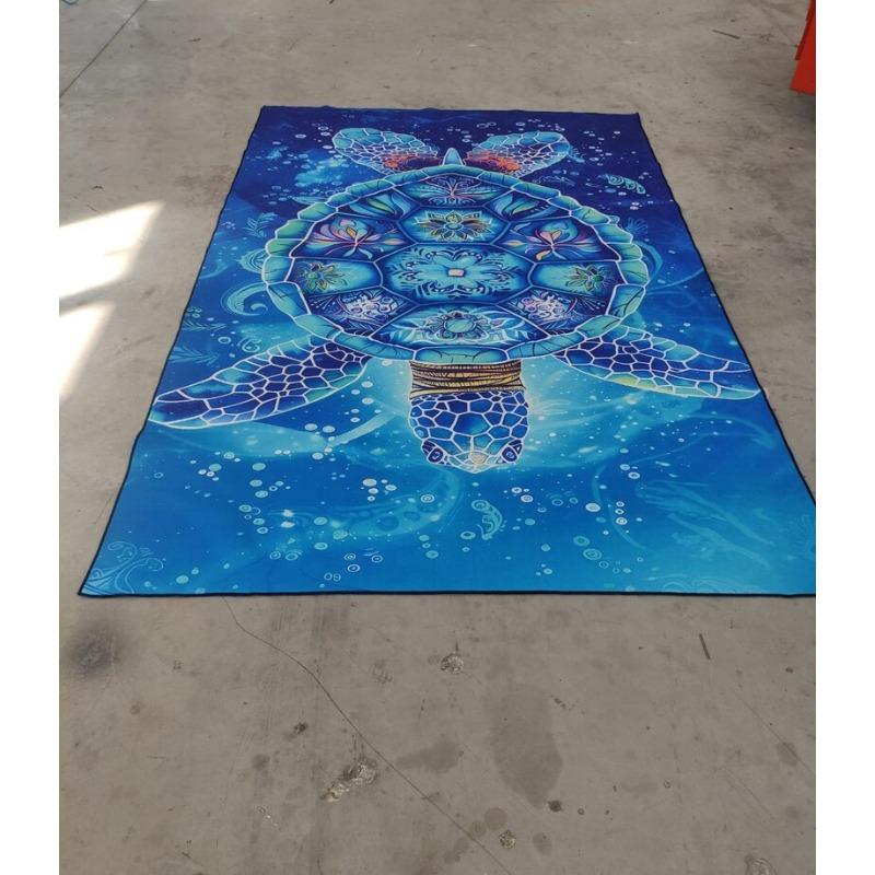 Deep Ocean Serenity Rug Large Detailed Turtle with Vibrant Shell & Fishes Calming Navy Blue Carpet for Living Room Bedroom Floor
