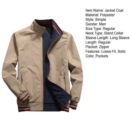 Men Jacket Elastic Cuffs Stand Collar Long Sleeve Patchwork Color Reversible Jacket Coat with Pockets Casual Outwear