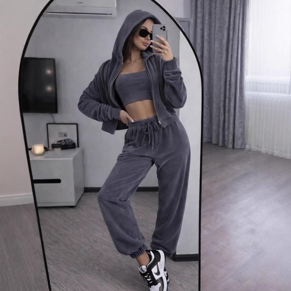 Cross-border European and American Women's Clothing Amazon Hooded Cardigan Slim-fitting Inner Tube Top Sports Elastic Pants