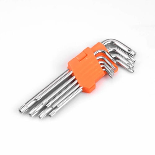 9-Piece Cr-v Hex Key Wrench Set, Includes Star-Shaped L-Type Wrenches, Precision T10, T15, T20, T27, T30, T40, T45, and T50 (Star-Shaped)