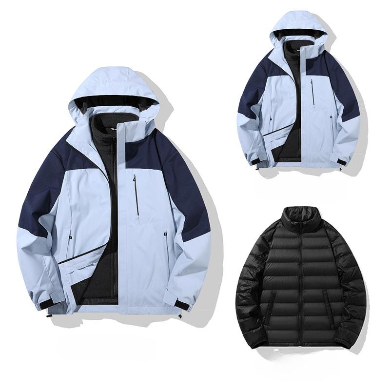 

[Goose Down Lining] Contrast Color Stitching Three-in-one Outdoor Jacket 90 Gray Goose Down Down Jacket Waterproof and Windproof M