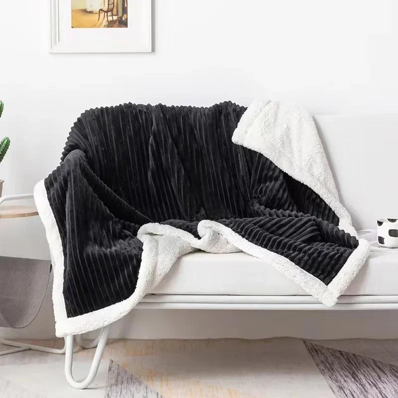 Plain double lamb wool blanket summer flannel blanket three-dimensional design close-fitting soft blanket multi-purpose