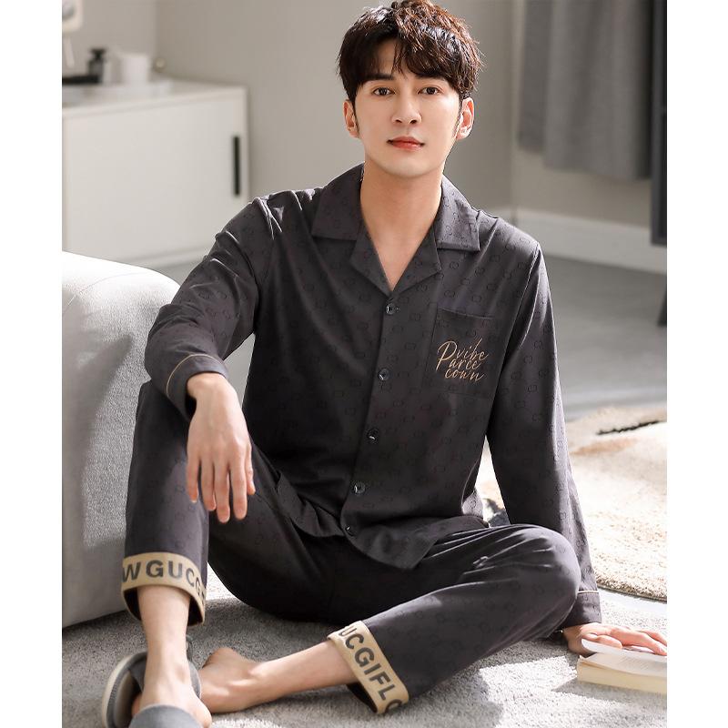 

Пижама мужская весенне-осенняя весенне-осенняя хлопковая с длинным рукавом домашняя одежда мужской большой размер осенний костюм M