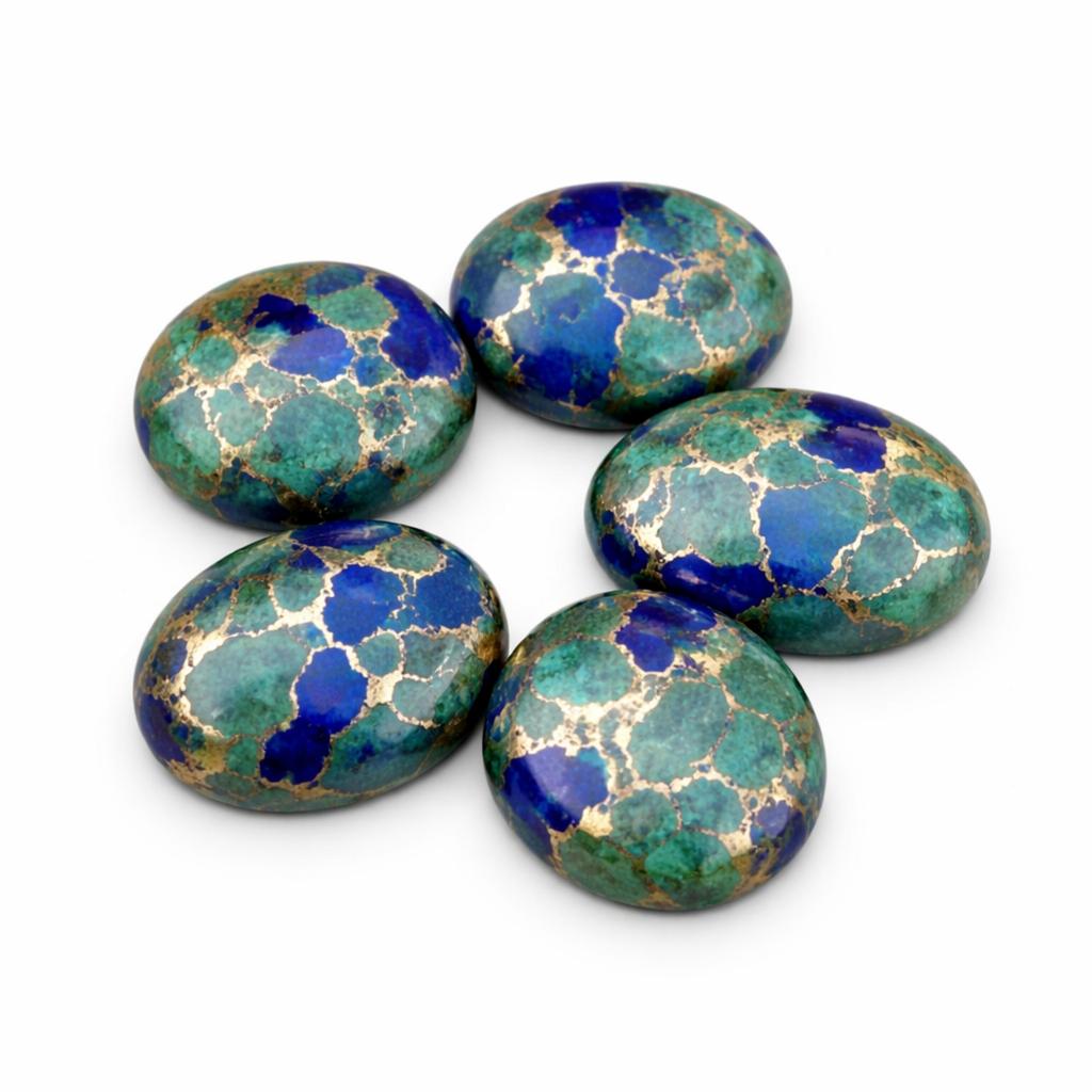 AAA Azurite Malachite Oval Cabochons, Flat Back Stones for Jewelry Making, Multicolor Gemstones