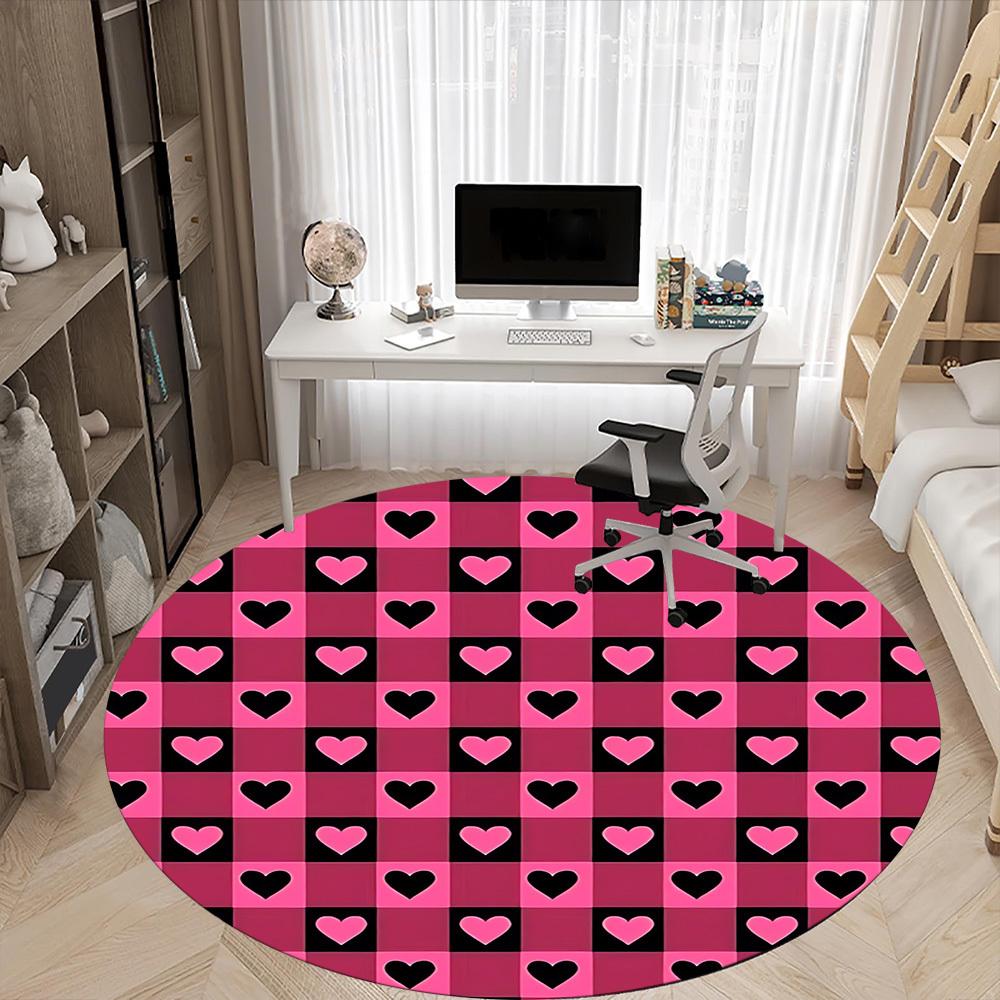 1pc Heart Checkered PatternChair Carpet for Office, Indoor Non-Slip Washable Polyester Fiber Carpet, Mat For Office, Machine Washable
