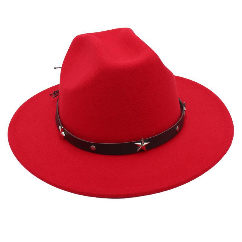 New Five-Pointed Star Top Hat, Rivet Temperament, Jazz Hat, Men'S And Women'S Felt Hats, Personalized Old-Fashioned Woolen Hats, Literary And Artistic