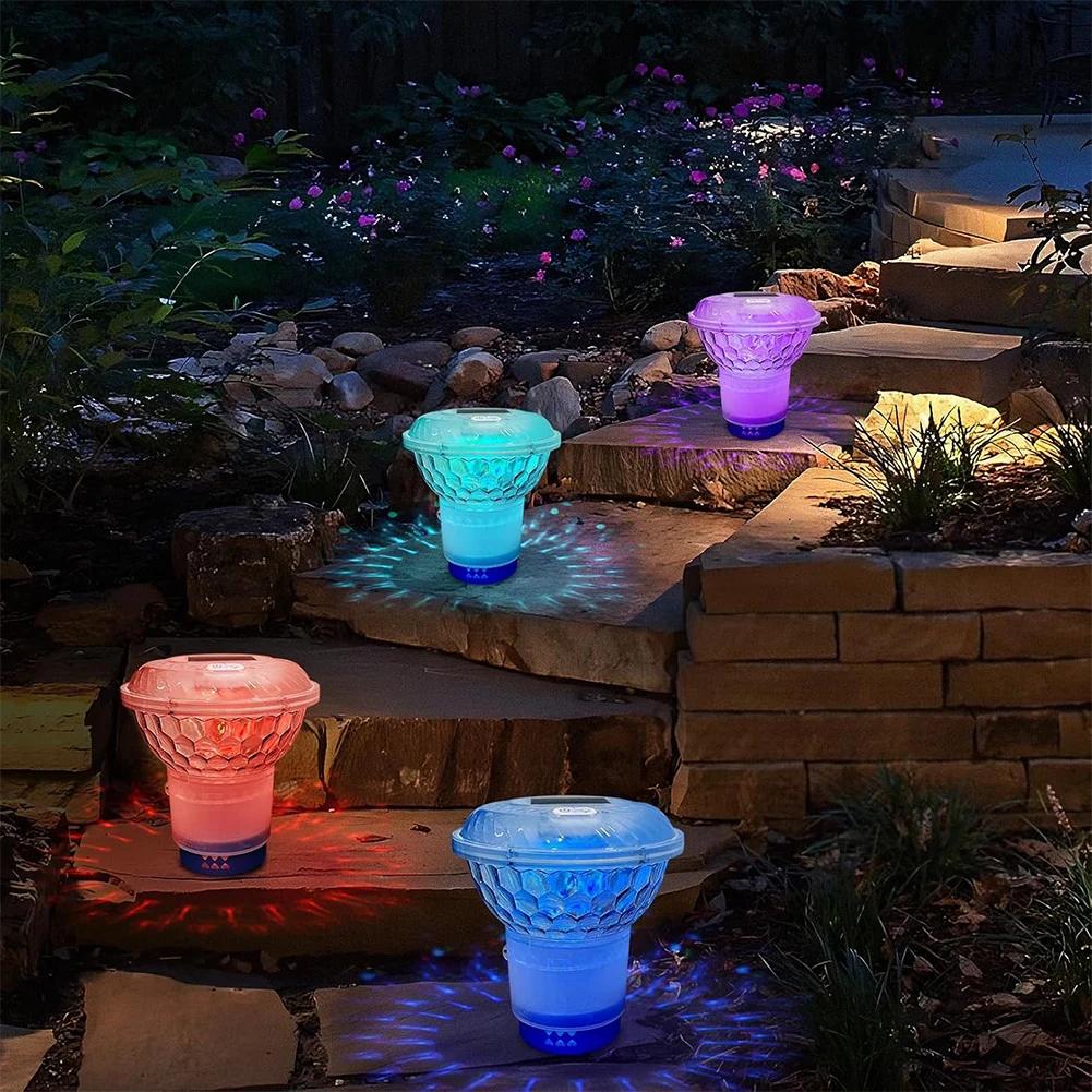 Solar Adjustable Pool Chlorine Dispenser with Colorful Lights Floating Pool Chlorine Dispenser Adjustable Release Chlorinator