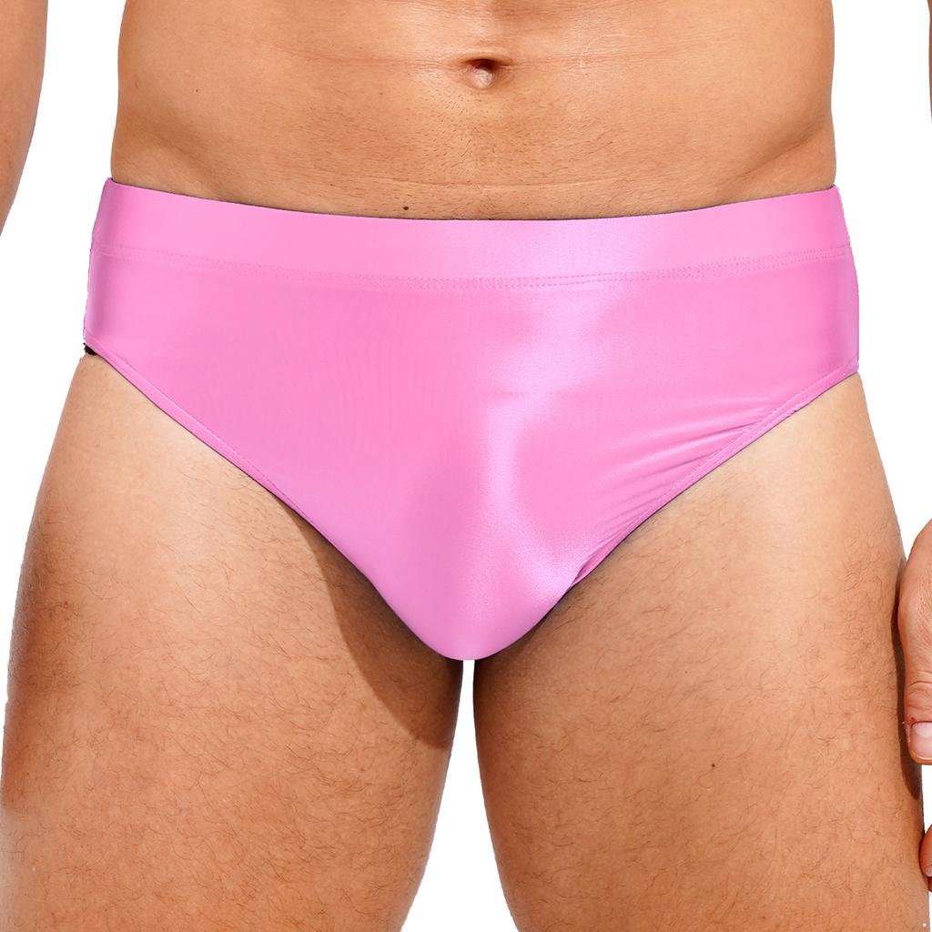 Glänzende High-Waist-Slips für Herren, einfarbig, mit elastischem Bund, Unterwäsche