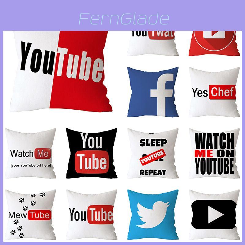 Cotton Linen Pillow Case With Unique Youtube Play Movie Video Music Subscribe Design For Home And Office Decor