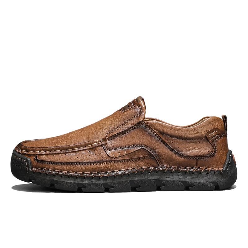 New Arrival Handmade Men's Casual Leather Shoes Split Comfortable Loafers Men Slip on Flats Moccasins Outdoor Male Hiking Shoes