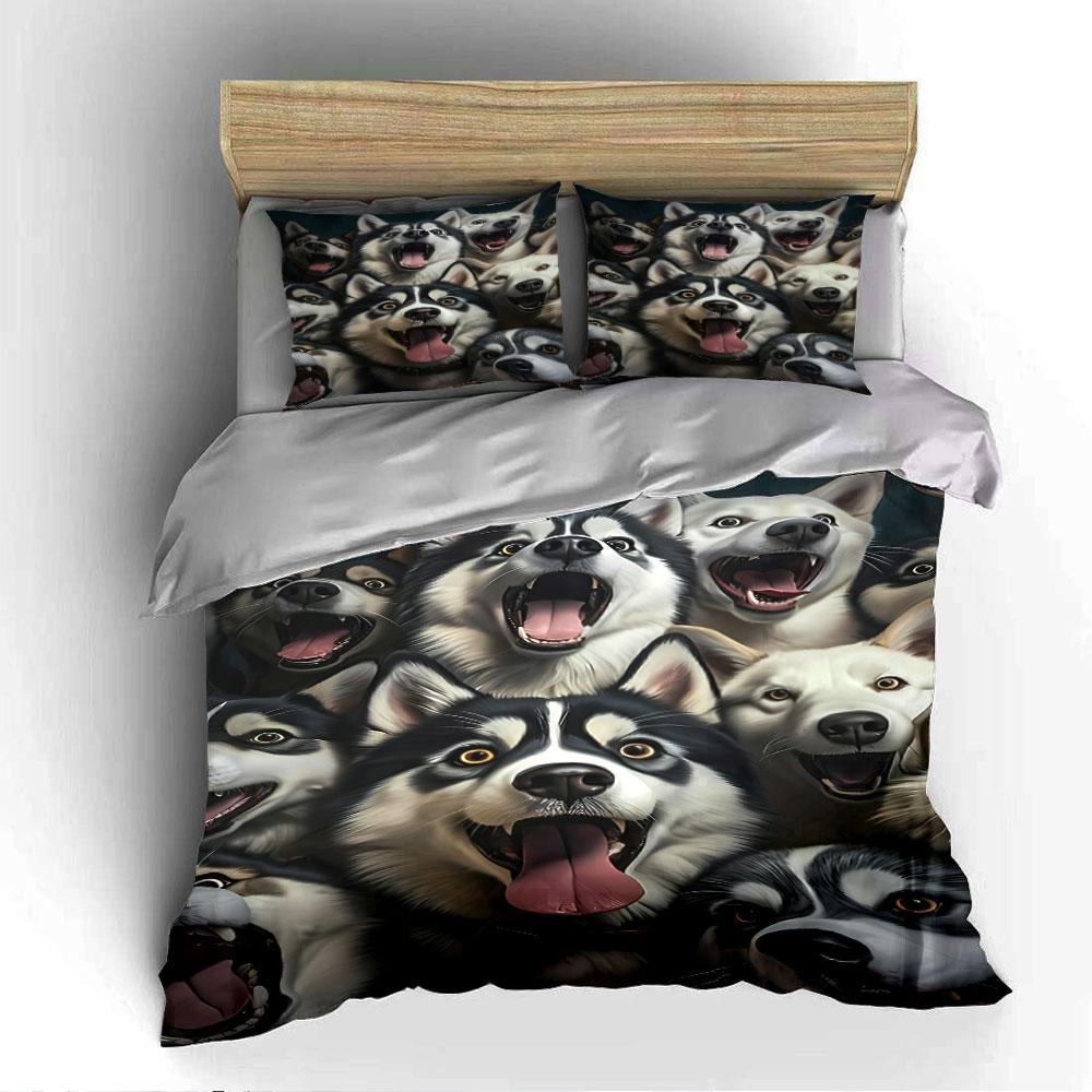 Husky Pack Lively Expressions Bedding Duvet Cover Set (1*Duvet Cover 2*Pillowcases, without duvet insert)