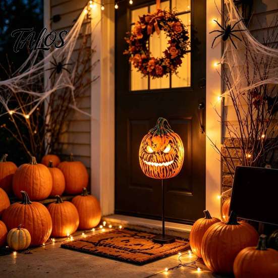 Outdoor Halloween Porch Light Decorations Pumpkin Head Cover Mask, 3D Scary Face Lamp Terrifying Mask Shade for Garage, Wearable Cosplay Costume