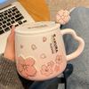 Breakfast Ceramic Cup with Lid and Spoon Cute Mug High Looking Creative Couple Coffee Water Cup