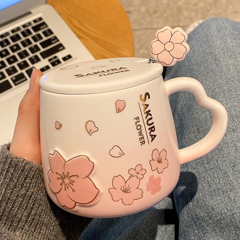 Breakfast Ceramic Cup with Lid and Spoon Cute Mug High Looking Creative Couple Coffee Water Cup